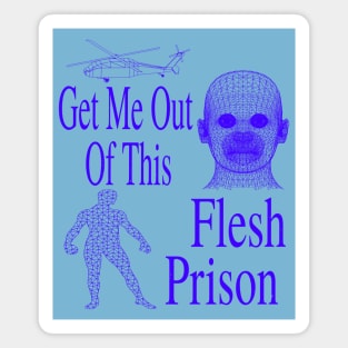 Get Me Out Of This Flesh Prison - Meme Funny Retro Sci Fi Computer Blue Magnet